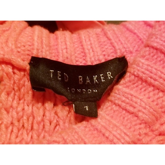 Ted Baker London Sweater Women Size 1 Coral Orange Knit Ribbon Bow Tie Aveleen - Picture 5 of 5